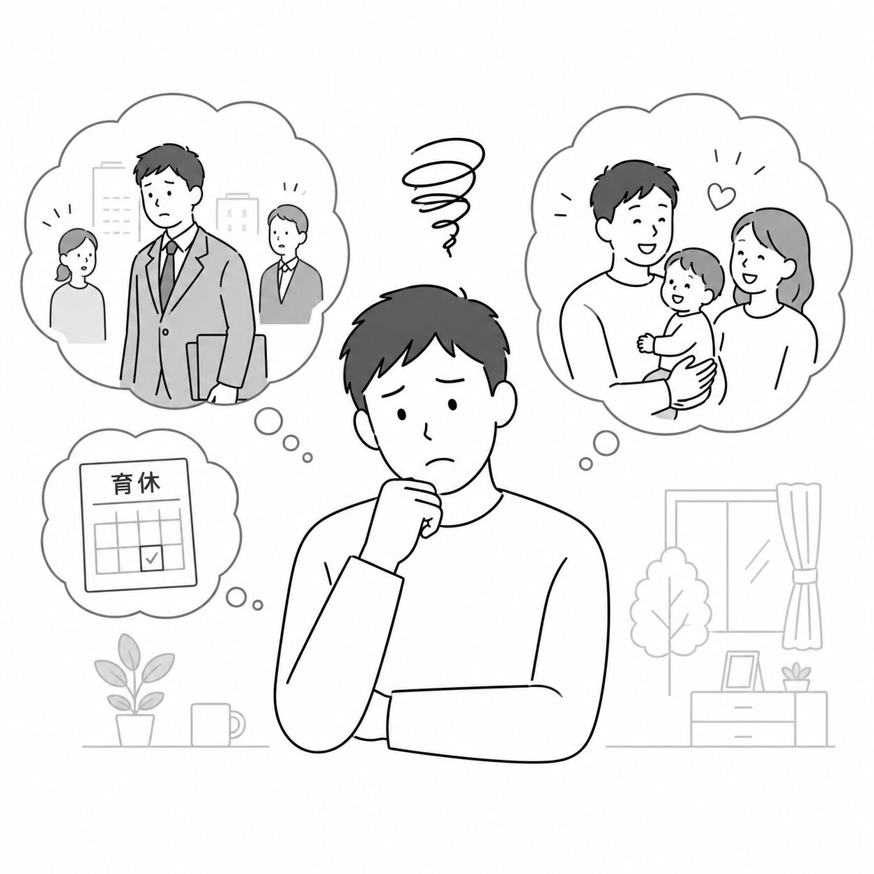 育休とキャリアの不安のイラスト